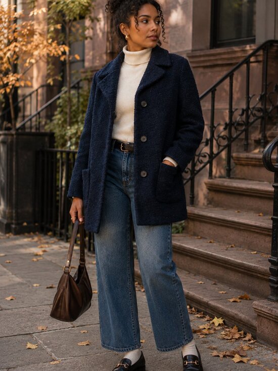 J. Crew Jackets & Blazers - J.Crew Navy Bouclé Wool Blend Pea Coat Size 4 Classic Three Button Jacket